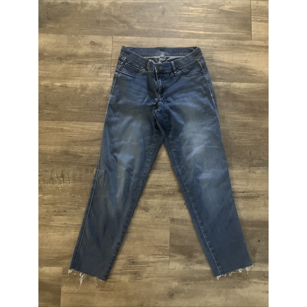 New York Company Size 4 MidRise Legging Jeans Blue Denim Stretch Raw Hem Cropped
